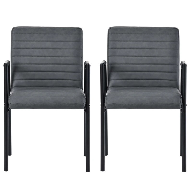 Set di 2 sedie Imbottite per Sala da Pranzo a Righe Verticali con Gambe in Metallo, 67x55x52 cm, Nero