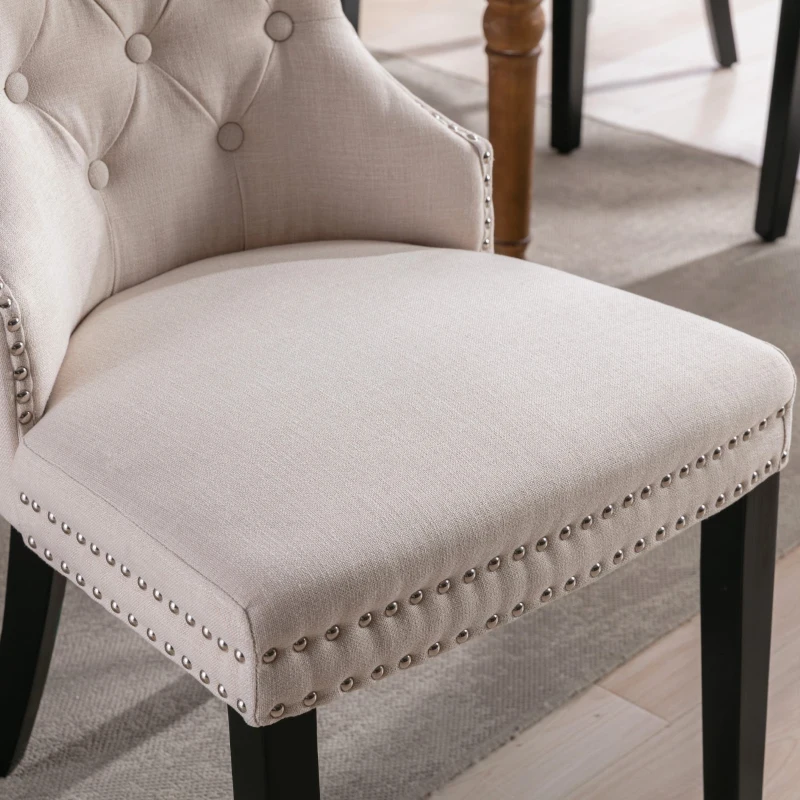 Set di 2 sedie Imbottite per Sala da Pranzo in Tessuto con Gambe in Rovere, 50x54x97 cm, Beige