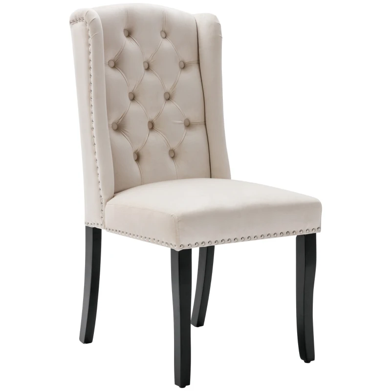 Set di 2 sedie in tessuto effetto velluto con design moderno a bottoni, 46x62x102 cm, Beige