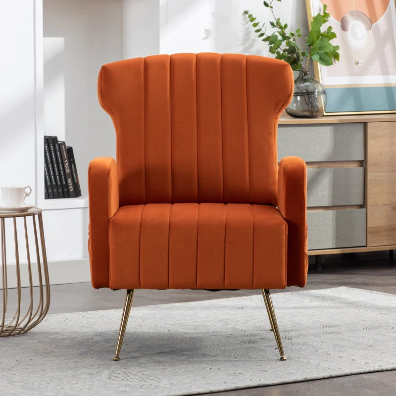 Relaxsessel mit Bezug in Samtoptik, elegantes und modernes Design für Wohnzimmer und Aufenthaltsraum, ideal als Ruhesessel oder Lounge Möbel, Orange