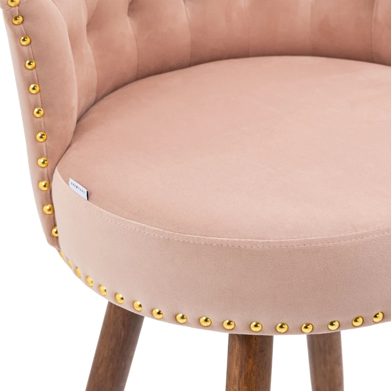 Set aus 2 höhenverstellbaren Barhockern mit Lehne, Nieten, Bezug in Samtoptik und Holzbeine für Küche und Esszimmer, umhüllender Sitz, Rosa