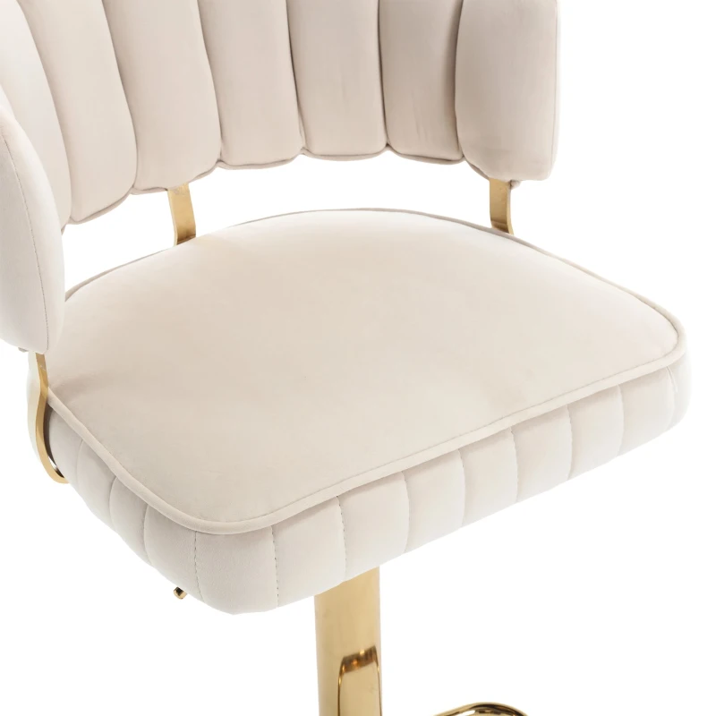 Set aus 2 höhenverstellbaren, drehbaren Barhockern mit Lehne und Fußstütze, Elfenbeinweiß