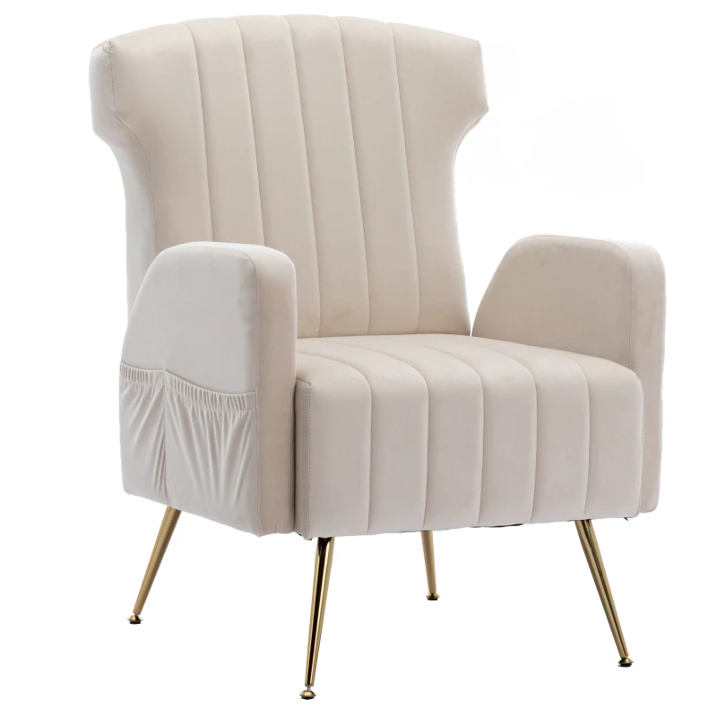 Relaxsessel mit Bezug in Samtoptik, elegantes und modernes Design für Wohnzimmer und Aufenthaltsraum mit Liegefunktion und abnehmbaren Kissen, Beige