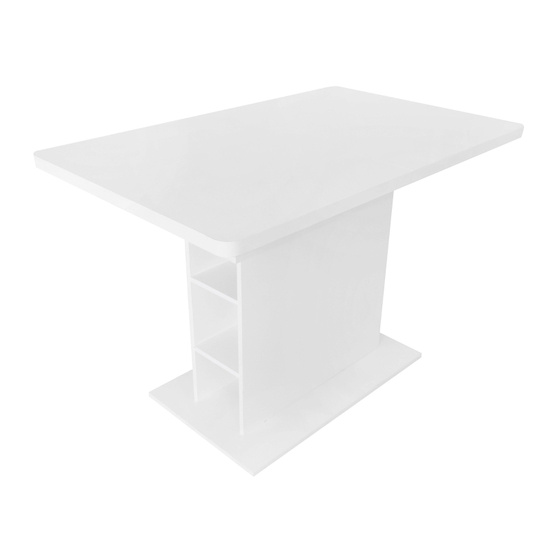 Mesa Extensible Multifuncional de Comedor en Metal y Aglomerado con Estantes Blanco