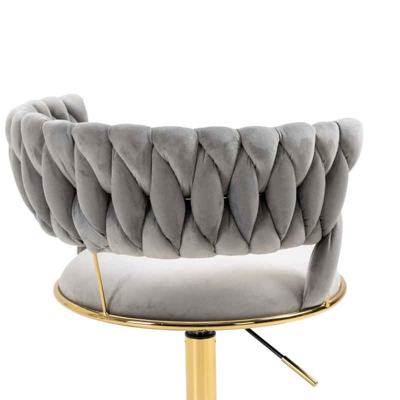 Design-Bürostuhl mit Bezug in Samtoptik, 360° drehbar, höhenverstellbar, bis 127kg belastbar, vergoldeter Fuß, Grau