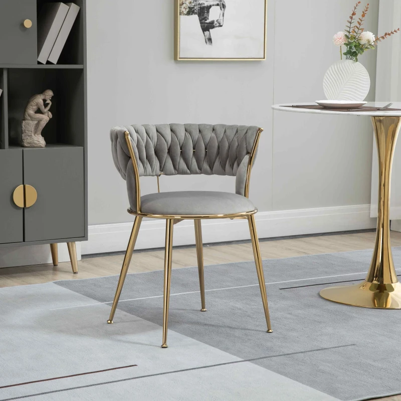 Set aus 2 ergonomischen Esszimmerstühlen mit samtweichem Bezug, moderner Stil mit geflochtener Rückenlehne und Armlehnen, grau