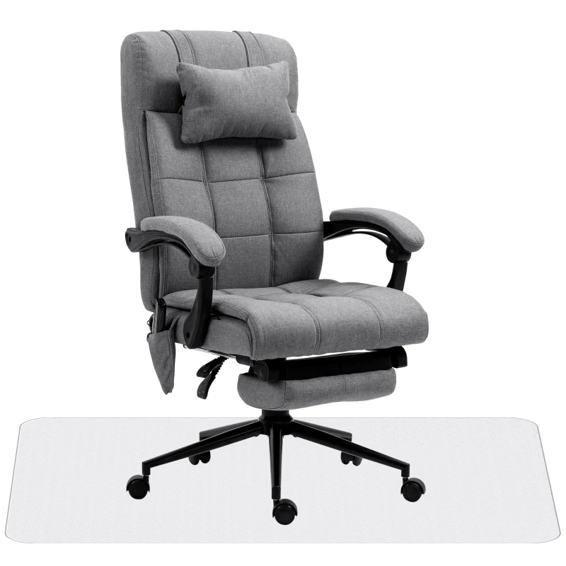 Vinsetto Conjunto de Escritório Inclui 1 Cadeira de Massagem Reclinável 66x76x112-120 cm e 1 Tapete Protetor 90x120 cm Cinza e Transparente