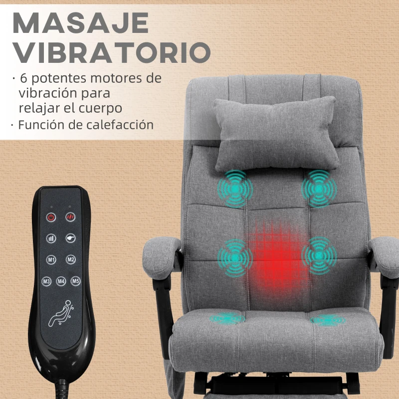 Vinsetto Conjunto de 1 Silla de Masaje Reclinable con 6 Puntos de Masaje y 1 Alfombra Protectora de Suelo Gris y Transparente