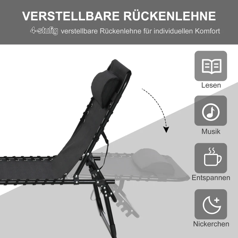 Outsunny ligbed tuin ligbed 4-traps verstelbare rugleuning zwart