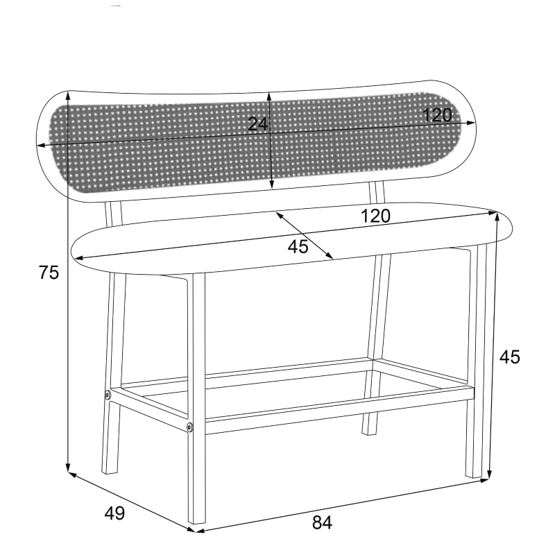 Panca da pranzo Moderna in Rattan da 2 Posti, Design Ergonomico, 143x51x22 cm, Nero+Marrone