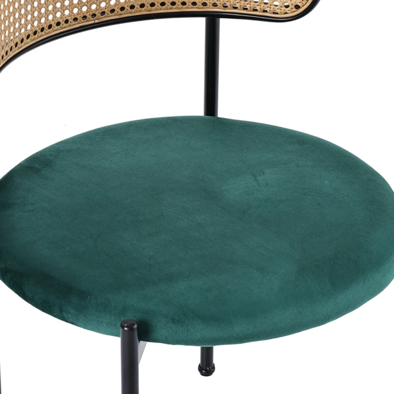 Set de 4 Sillas de Comedor de Terciopelo con Patas de Metal y Respaldo de Rejilla 45x40x75 cm Verde