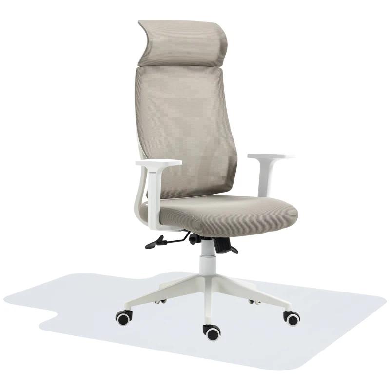 Vinsetto Conjunto de Cadeira de Escritório Reclinável com Rodas e Altura Ajustável 64x61x120,9-128,9 cm e Tapete Protetor Cinza e Transparente