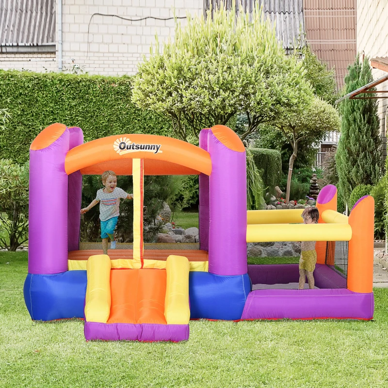 Outsunny Kids Bouncy Castle House Inflatable Trampoline Slide Water Pool 3 in 1 with Blower for Kids Age 3-8 Multi-color 2.8 x 2.5 x 1.7m