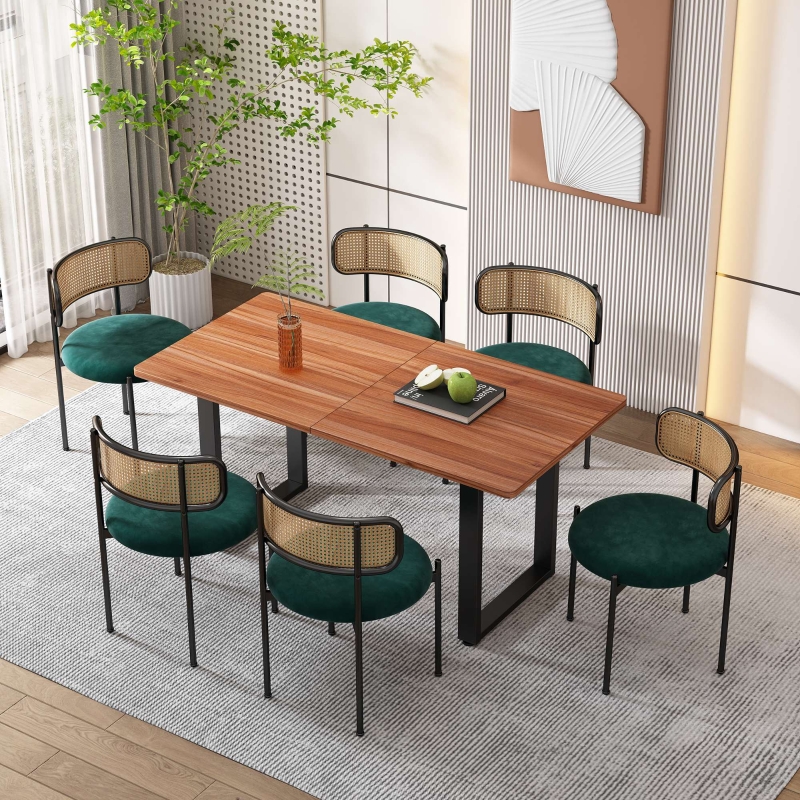 TUKAILAI Set Di 2 Sedie Da Pranzo In Rattan E Velluto - Con Braccioli, Seduta Imbottita, Gambe In Metallo, Stile Retrò, Colore Nero, Per Cucina E Soggiorno - 2