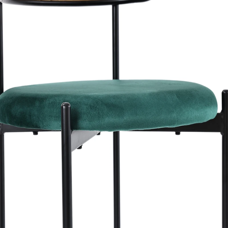 Juego de 2 Sillas de Comedor de Tela Efecto Terciopelo con Patas de Metal y Respaldo de Ratán 45x40x75 cm Verde