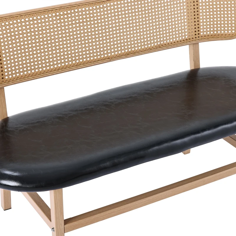 Panca da pranzo Moderna in Rattan da 2 Posti, Design Ergonomico, 143x51x22 cm, Nero+Marrone