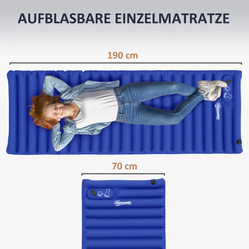 Outsunny Camping-Luchtmatras met Pomp, Snel Opblaasbaar, Duurzaam, 195x70x10cm, Blauw