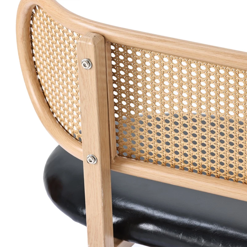 Panca da pranzo Moderna in Rattan da 2 Posti, Design Ergonomico, 143x51x22 cm, Nero+Marrone