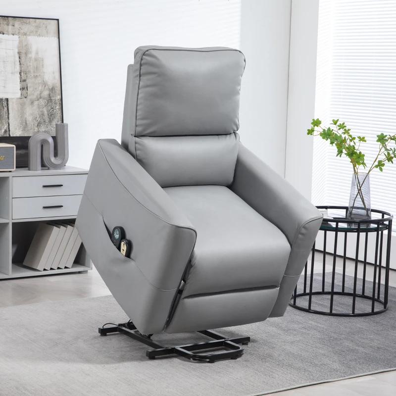 HOMCOM Fauteuil releveur électrique avec massage 8 points et chauffant, télécommande, ressorts ensachés, gris clair
