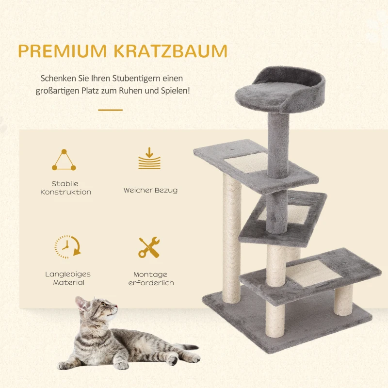 PawHut Klimboom 5 lagen kattenboom speelboom kattenkrabboom trap sisal beige