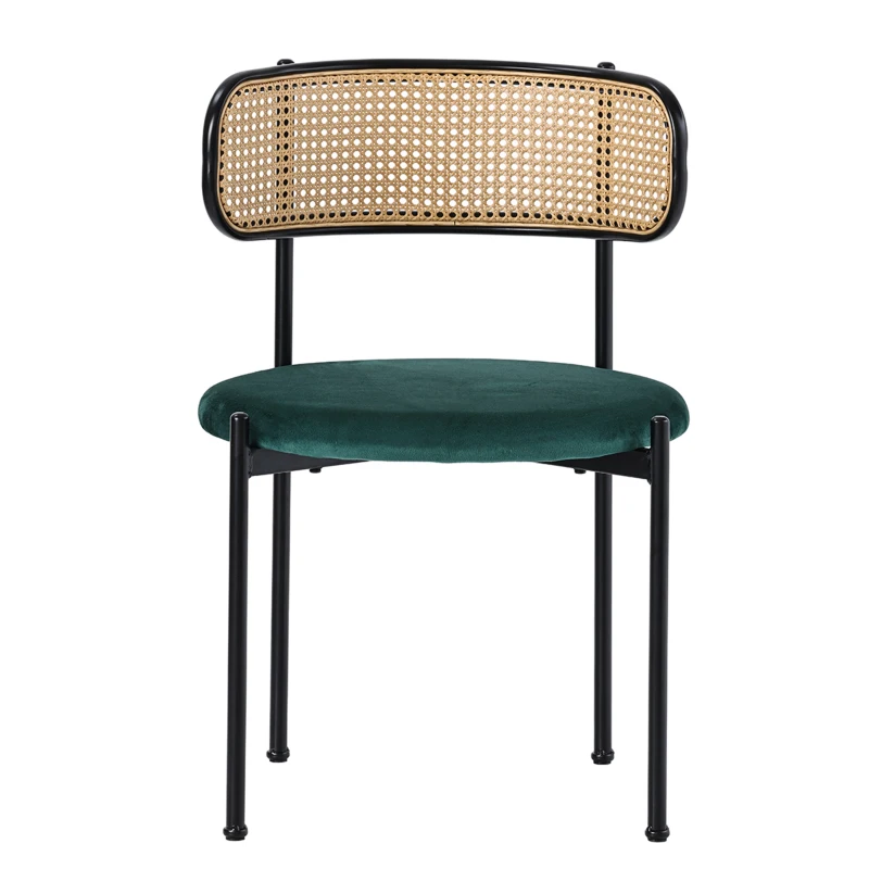 Set de 4 Sillas de Comedor de Terciopelo con Patas de Metal y Respaldo de Rejilla 45x40x75 cm Verde