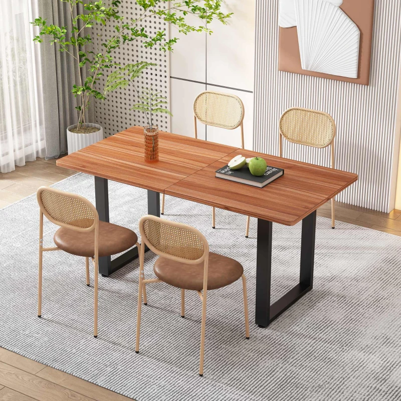 Set di 4 Sedie Sala da Pranzo Moderne in Rattan con Struttura in Metallo, 60x50x48 cm, Marrone