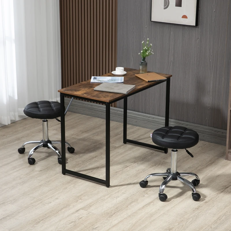 HOMCOM Draaikruk, Salonkruk, in Hoogte Verstelbaar, Kunstleer, Gestikt Ontwerp, Zwart/Zilver