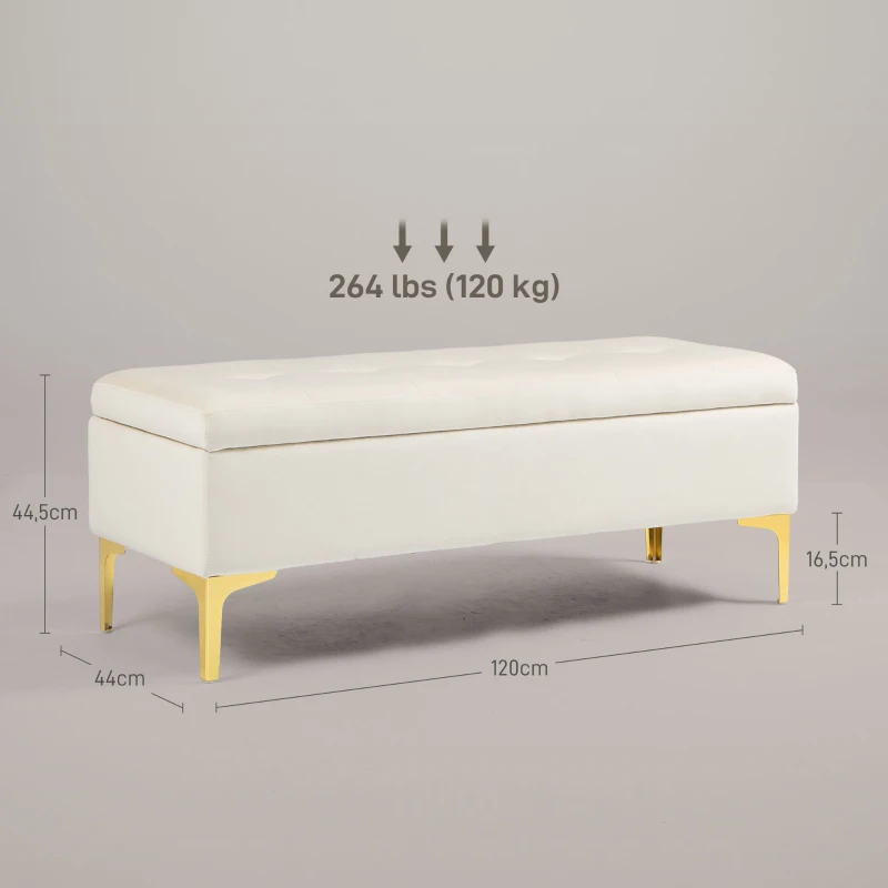 HOMCOM Ławka z przestrzenią do przechowywania, nośność do 120 kg, 120x44x44,5 cm, Kolor beżowy