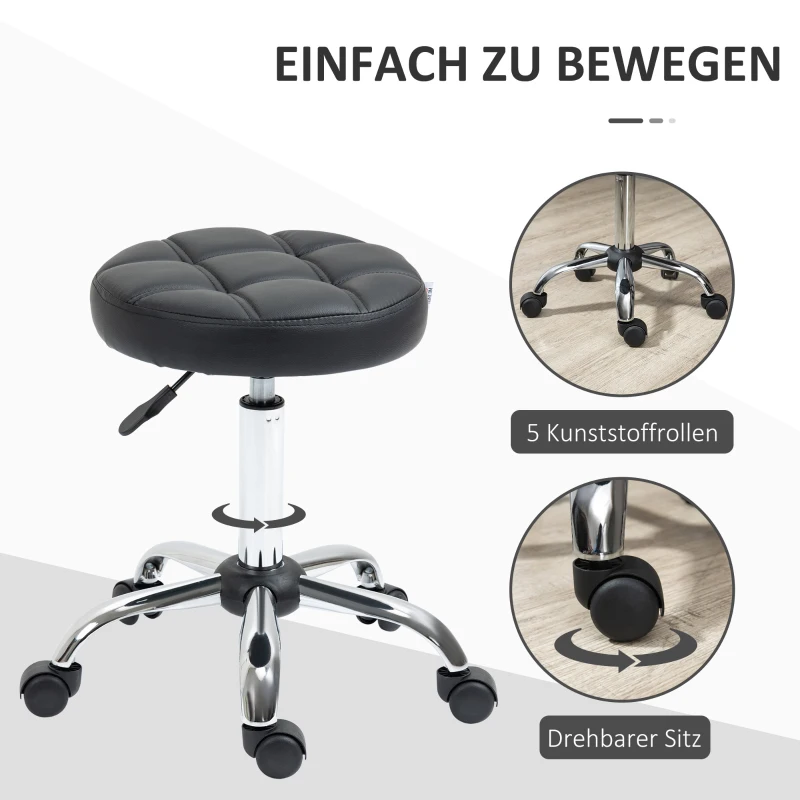 HOMCOM Draaikruk, Salonkruk, in Hoogte Verstelbaar, Kunstleer, Gestikt Ontwerp, Zwart/Zilver