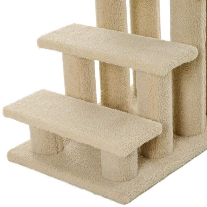 PawHut dierentrap, kattentrap, hondentrap, trap voor katten en honden, 4 treden, beige, 63,5 x 43 x 60 cm