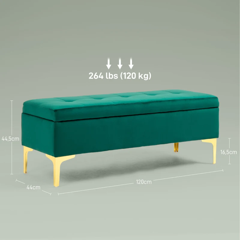 HOMCOM Ławka z Miejsce do Przechowywania, Nośność do 120kg, 120x44x44,5cm, Zielona