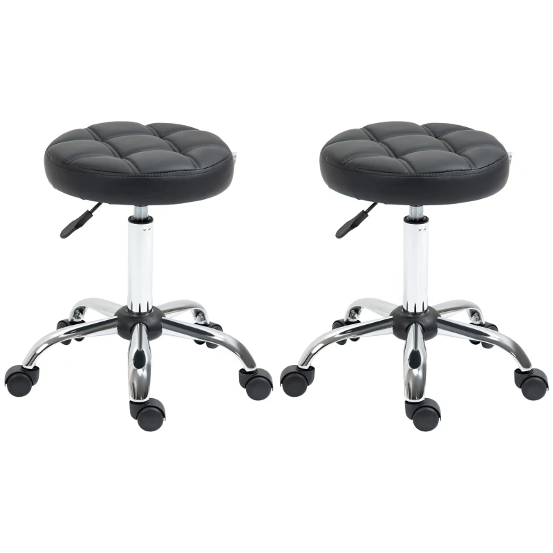 HOMCOM Draaikruk, Salonkruk, in Hoogte Verstelbaar, Kunstleer, Gestikt Ontwerp, Zwart/Zilver