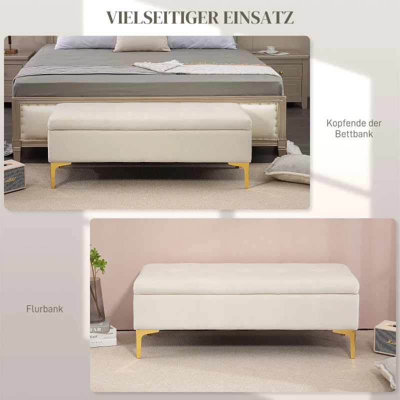 HOMCOM Ławka z przestrzenią do przechowywania, nośność do 120 kg, 120x44x44,5 cm, Kolor beżowy