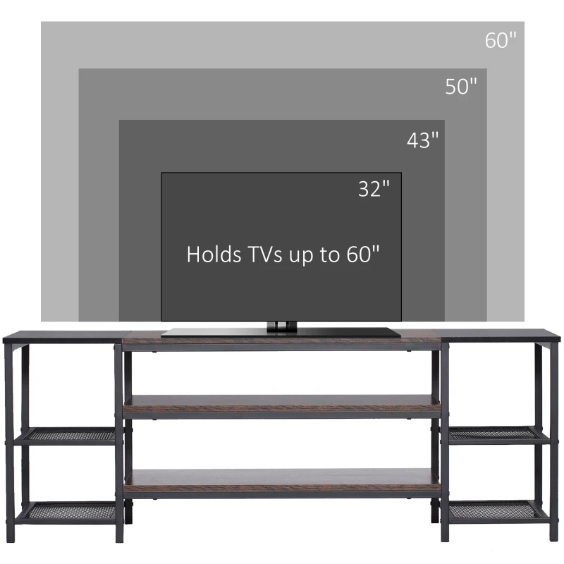 HOMCOM TV Unit Cabinet for TVs up to 60 Inches, Industrial TV Stand with Storage Shelves for Living Room, Brown and Black