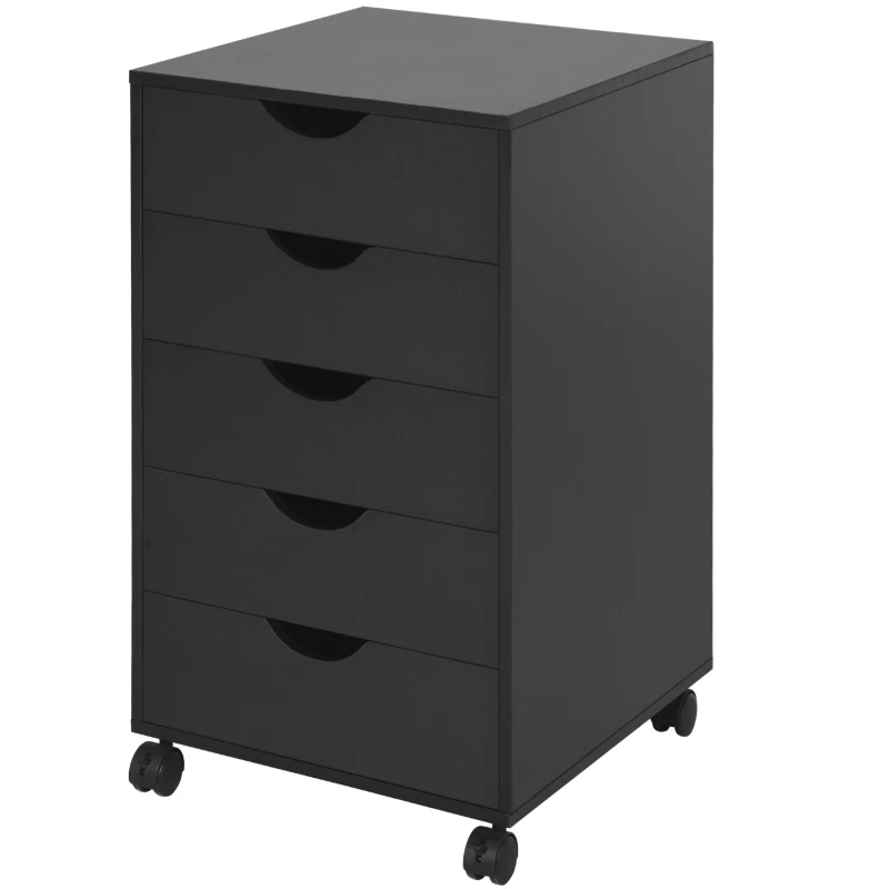 HOMCOM 5 Drawer Mobile Filing Cabinet, Vertical File Cabinet, Modern Rolling Office Storage Organizer Cupboard, Black