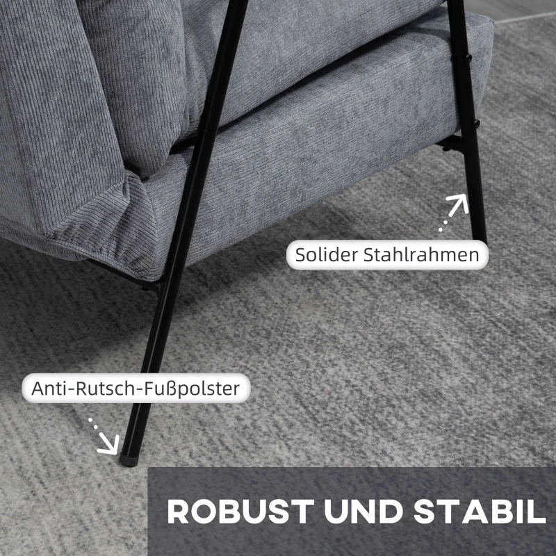 HOMCOM Relaxfauteuil met Ottoman Polsterstoel, Inclusief Kussen, 68 cm x 91,5 cm x 88 cm, Lichtgrijs