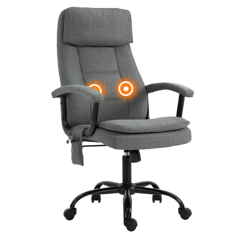Vinsetto Office Chair, Linen Fabric Desk Chair with 2 Point Massage in Lumbar, Adjustable Height, Rolling Wheels, Grey