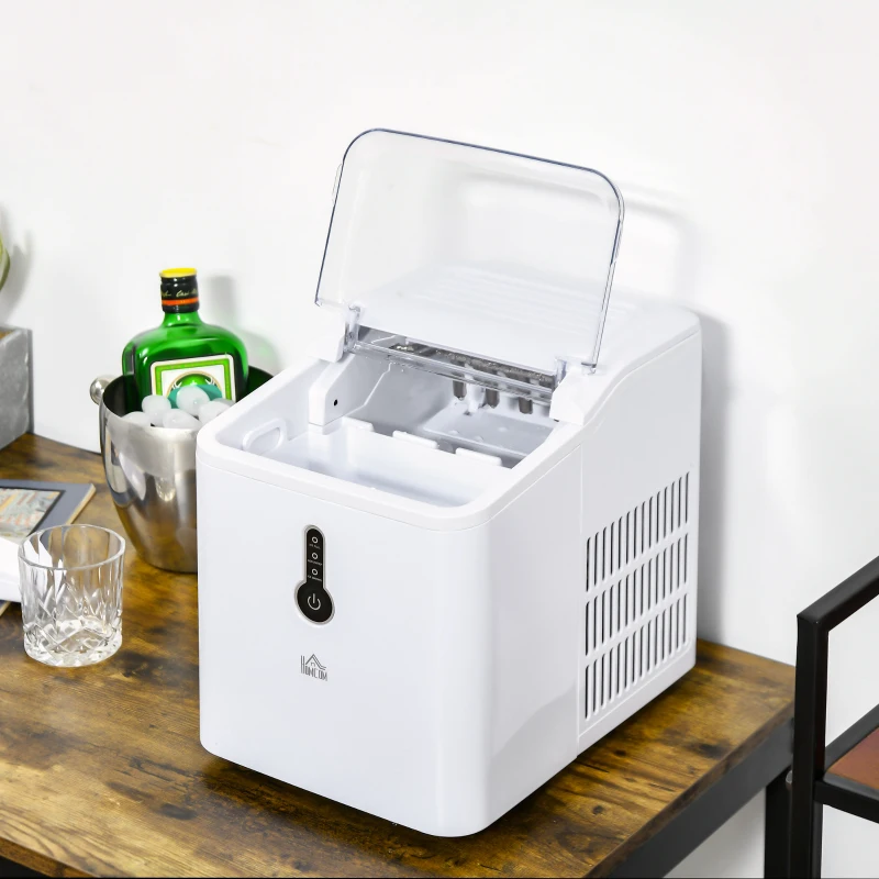 HOMCOM Ice Maker Machine, 1.5L Countertop Ice Cube Maker with Self-Cleaning, 9 Cubes Ready in 8 Mins, 12kg in 24 Hrs, No Plumbing with Basket, White