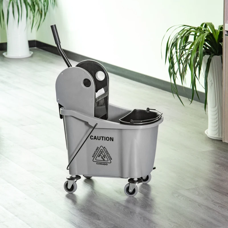 HOMCOM Wózek do Mopa z Prasą, 36L, Separator Wody, 4 Koła, Czarny/Szary