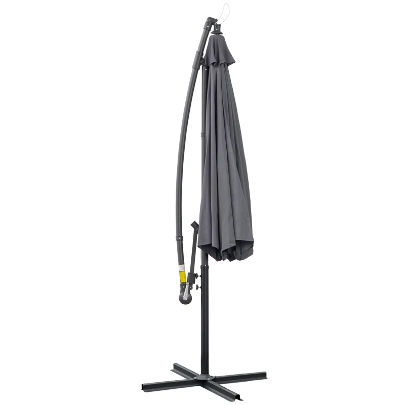 Outsunny 3(m) Garden Parasol Sun Shade Patio Banana Hanging Umbrella Cantilever with Crank Handle and Cross Base Grey