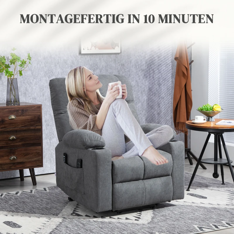 HOMCOM Seniorenstoel met Opstaanhulp, Ligfunctie, Incl. Afstandsbediening, 144 cm x 91 cm x 88 cm, Grijs
