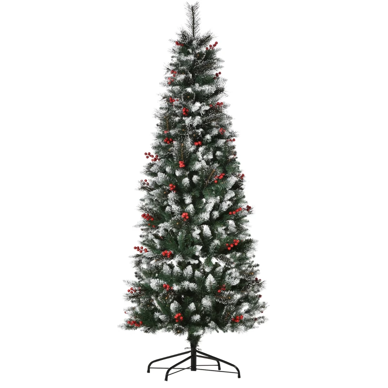 HOMCOM Árvore de Natal Artificial 180cm Ignífugo com 539 Ramos 51 Bagas Folhas de PVC Base Dobrável e Suporte Metálico Verde