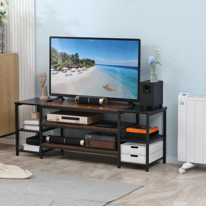 HOMCOM TV Unit Cabinet for TVs up to 60 Inches, Industrial TV Stand with Storage Shelves for Living Room, Brown and Black