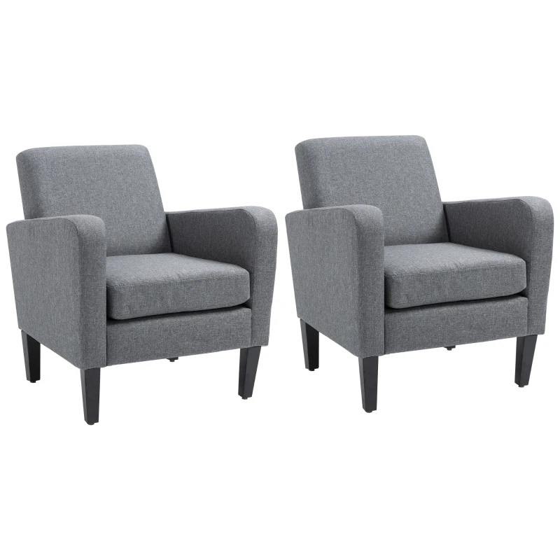 HOMCOM 2 Pieces Modern Armchairs with Rubber Wood Legs, Upholstered Accent Chairs, Single Sofa for Living Room, Bedroom, Grey