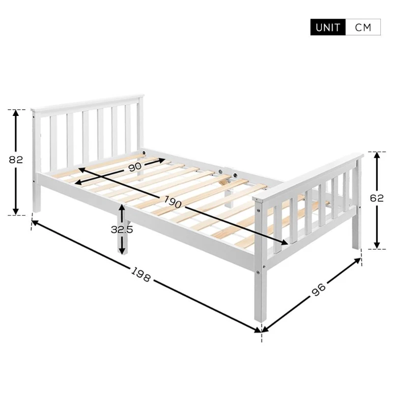 3ft Wooden Small Single Bed with Headboard and Footboard, Durable Construction, 190x90 cm, White