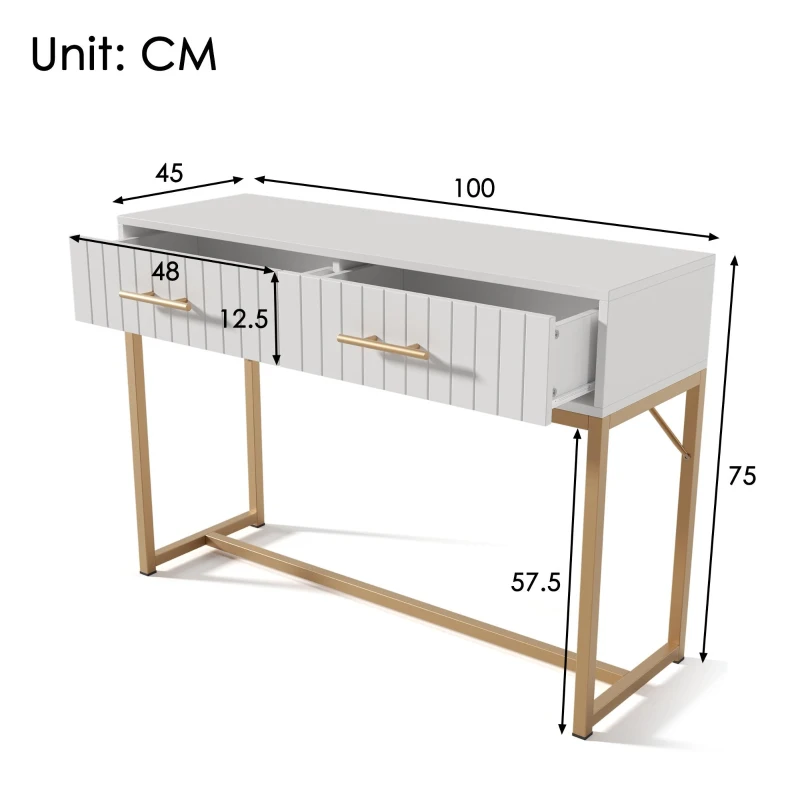 Modern Dressing Table with 2 Drawers, Highboard Bedroom Chest, Particle Board and Metal Construction - 75x100x45 cm, White
