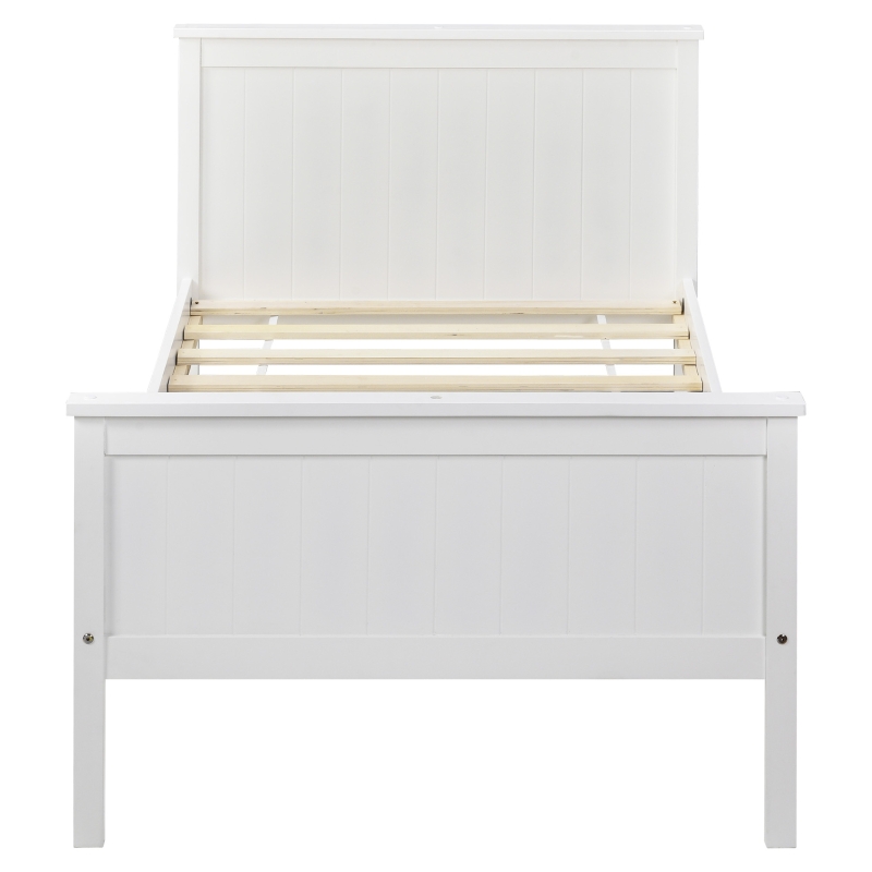 Wood Bed Frame with Headboard and Footboard, Single Bed for Kids or Guest Room, Bedroom Furniture, 199x96x82 cm, White