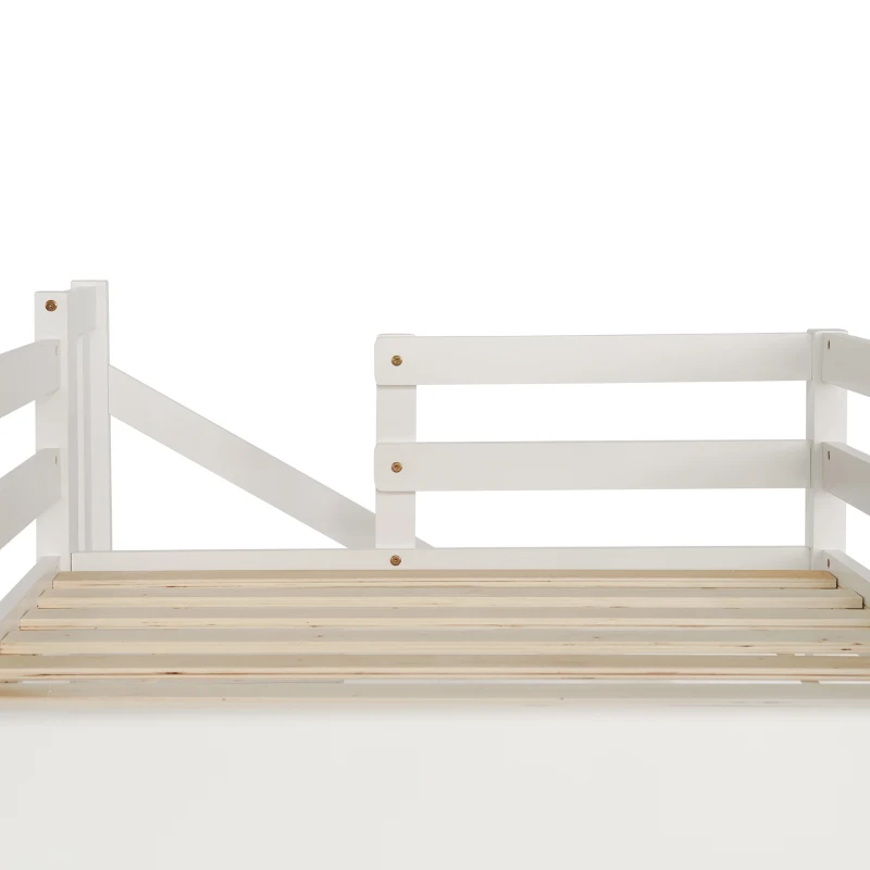 Children's Cabin Bunk Bed with Stairs, Solid Pine Wood Twin Sleeper with Storage and Underbed Drawers for Kids Boys Girls, 235x97x217 cm, White