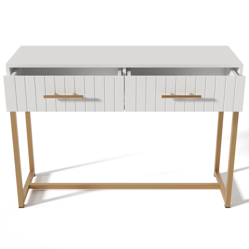 Modern Dressing Table with 2 Drawers, Highboard Bedroom Chest, Particle Board and Metal Construction - 75x100x45 cm, White