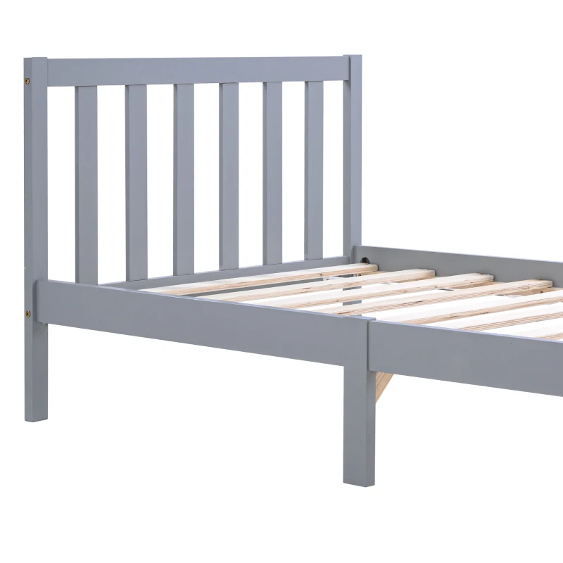 3ft Single Bed Frame with Headboard, Footboard, Wood Slat Support, Easy Assembly, Daybed for Teenagers, Adults, 196x94x77 cm, Grey